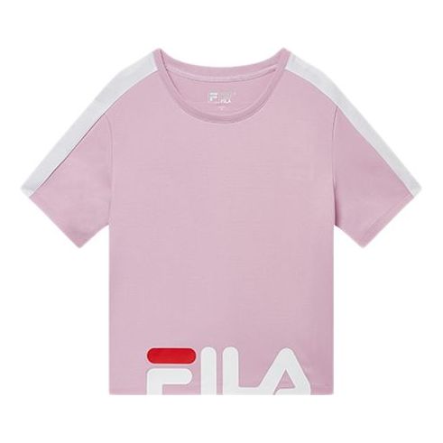 (WMNS) FILA Alphabet Logo Printing Sports Round Neck Short Sleeve Pink Purple F11W928115F-VT