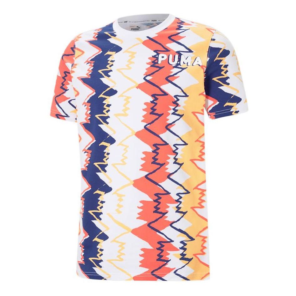 PUMA Multi Cotton Self Pattern Regular Fit T-Shirt 'White Red Blue Yellow' 530734-02