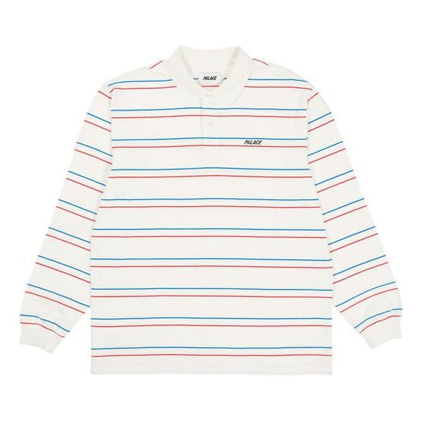 PALACE Unisex Stripe Long Sleeve Polo Shirt White P20ES101