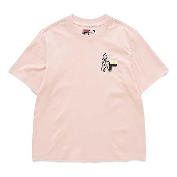FILA FUSION Funny Printing Loose Sports Knit Short Sleeve Pink T-Shirt T11W125111F-LP