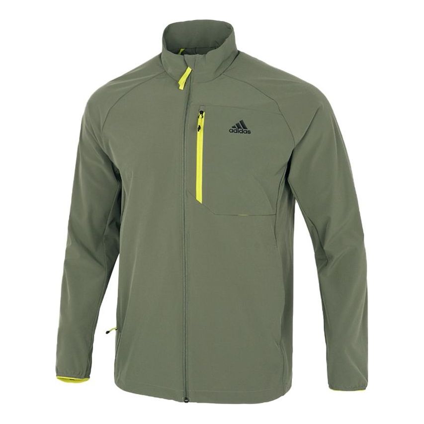 adidas Solid Color Outdoor Windproof Stand Collar Jacket Green GN7348