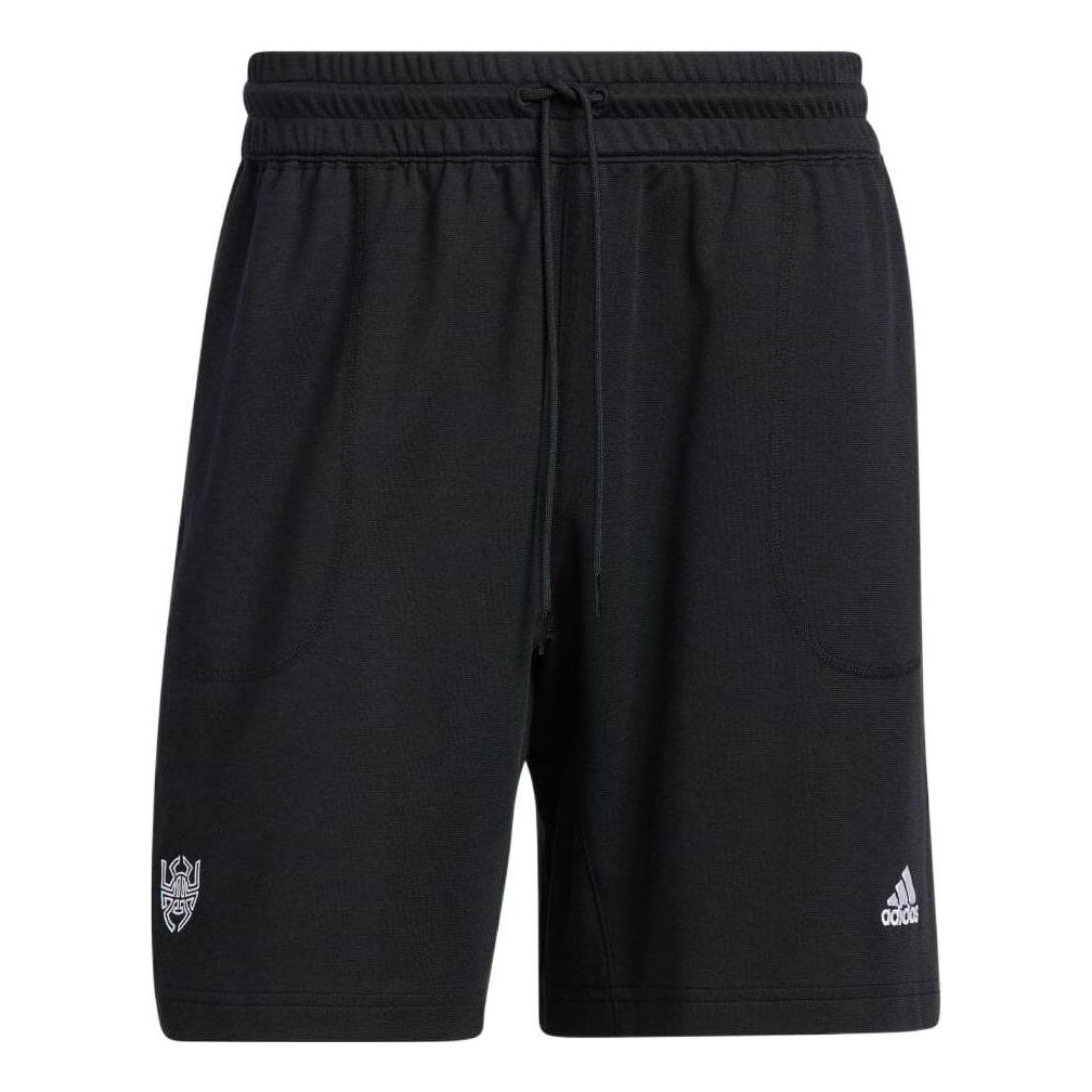 adidas Solid Color Lacing Basketball Sports Shorts Black HI5828