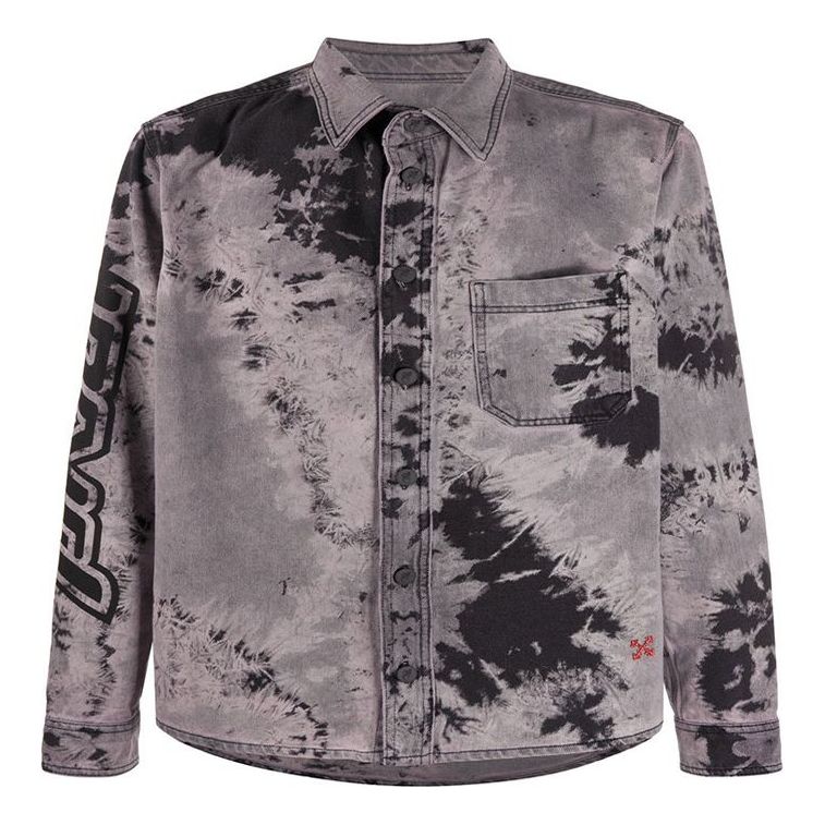 Off-White FW20 Back Arrow Logo Tie-dyed Denim Shirt Men Black OMYD019E20DEN0011010