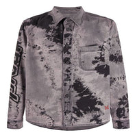 Off-White FW20 Back Arrow Logo Tie-dyed Denim Shirt Men Black OMYD019E20DEN0011010