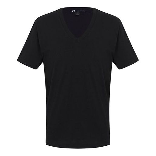 Men's Y-3 Minimalistic Loose Casual V neck Short Sleeve Black S89414