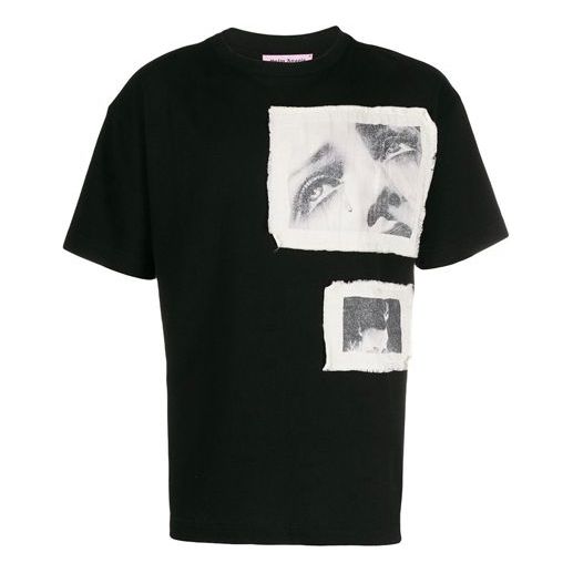Men's PALM ANGELS Black White Printing Short Sleeve Black PMAA001F194130301088