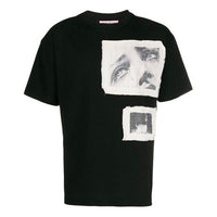 Men's PALM ANGELS Black White Printing Short Sleeve Black PMAA001F194130301088