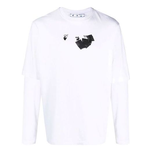 Men's Off-White Arrow Pattern Printing Double Layer Sleeve Long Sleeves Loose Fit White T-Shirt OMAB066F21JER01001100110