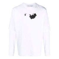 Men's Off-White Arrow Pattern Printing Double Layer Sleeve Long Sleeves Loose Fit White T-Shirt OMAB066F21JER01001100110