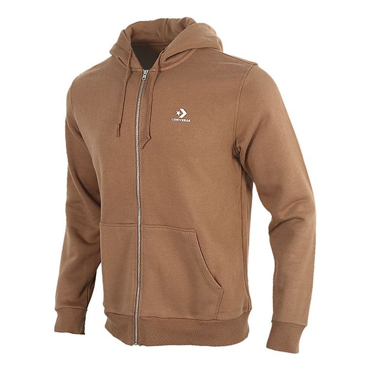 Men's Converse Zipper hooded Fleece Lined Cardigan Knit Jacket Brown 10019922-A05