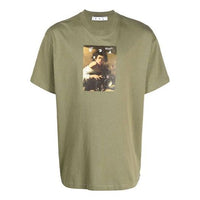 Men's Off-White FW21 Painting Printing Round Neck Short Sleeve Loose Fit Green T-Shirt OMAA038F21JER0055584