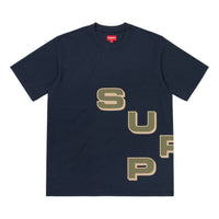 Supreme FW18 Stagger Tee Navy Alphabet logo Short Sleeve Navy Blue SUP-FW18-277