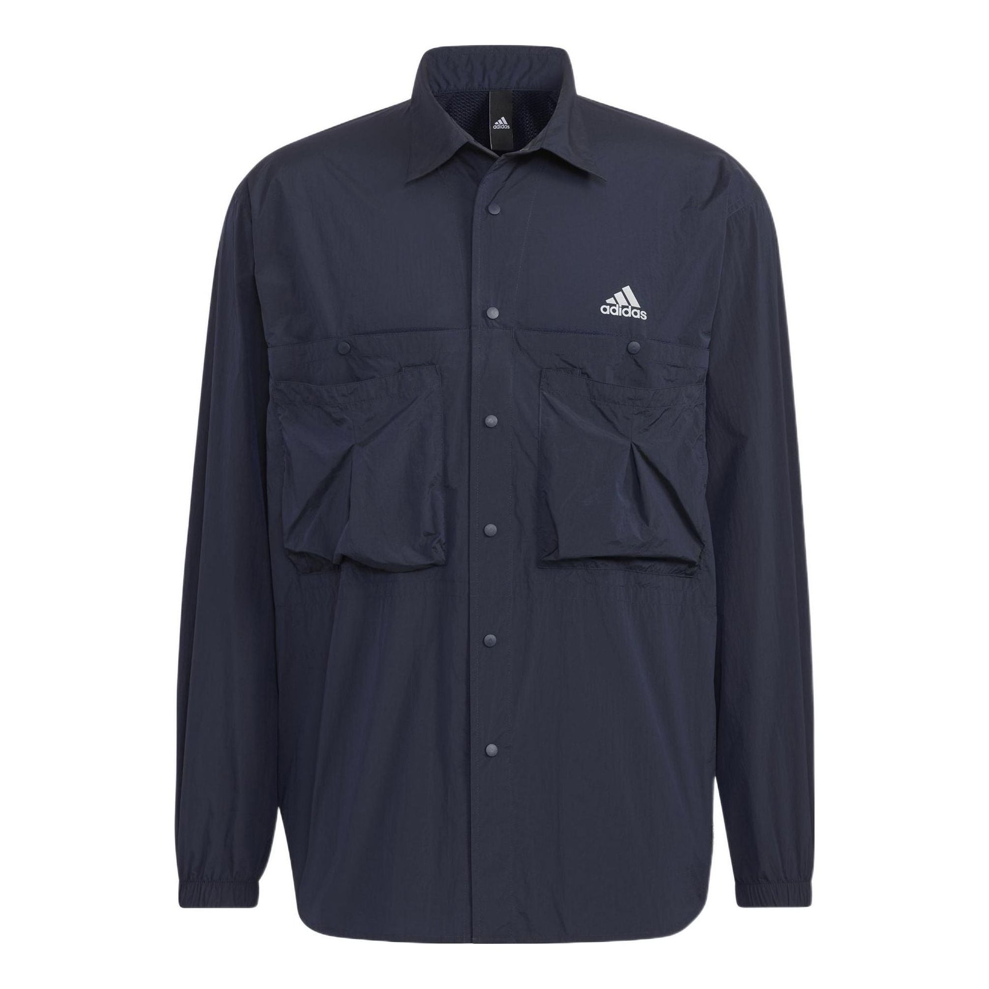 Men's adidas Prsve J Solid Color Sports Cargo Long Sleeves Ink Blue Shirt HD0039