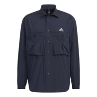Men's adidas Prsve J Solid Color Sports Cargo Long Sleeves Ink Blue Shirt HD0039