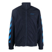 Men's Off-White Logo Printing Pattern Zipper Stand Collar Jacket Black OMBD040F22FAB00146454645