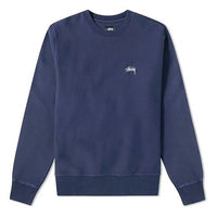 Men's Stussy Stock Logo logo Fleece Lined Round Neck Navy Blue 118310NAVY