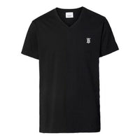 Men's Burberry Logo Printing V neck Short Sleeve Black 80172551