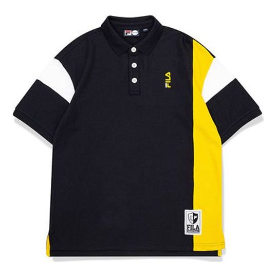 FILA FUSION Contrast Color Stitching Sports Short Sleeve POLO Black T11M022108F-BK