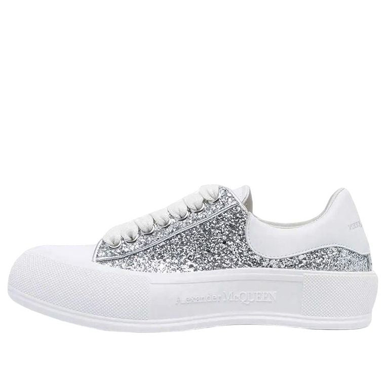 (WMNS) Alexander McQueen Glitter Deck Plimsoll 'Silver' 676687W4JF68240