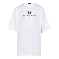 Men's Balenciaga Logo Printing Round Neck Short Sleeve White 556150TYK239000