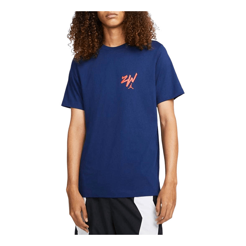 Men's Air Jordan Zion Solid Color Alphabet Printing Round Neck Cotton Short Sleeve Blue T-Shirt DM4031-492