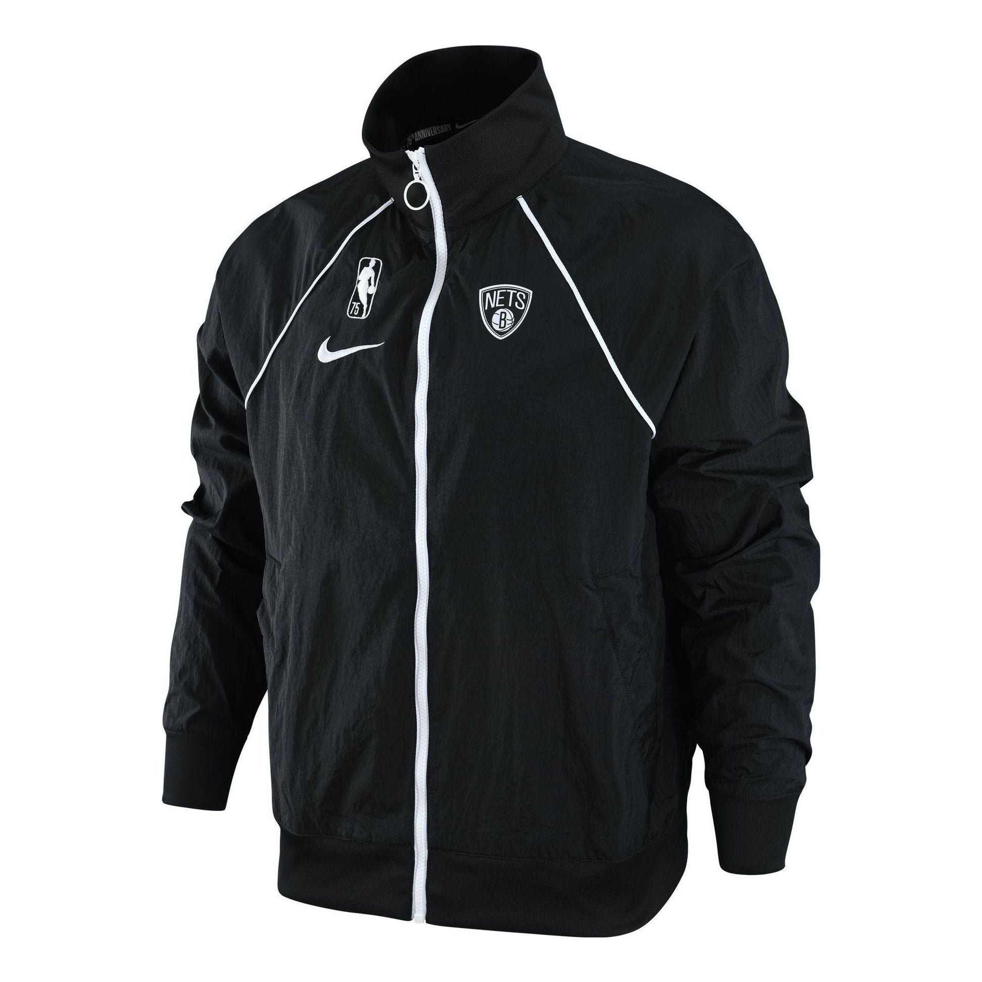 Men's Nike NBA Brooklyn Nets Logo Printing Zipper Stand Collar Jacket Autumn Black DH9118-010