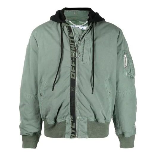 Off-White Men's SS21 Logo Jacket Green OMEH028R21FAB0015910