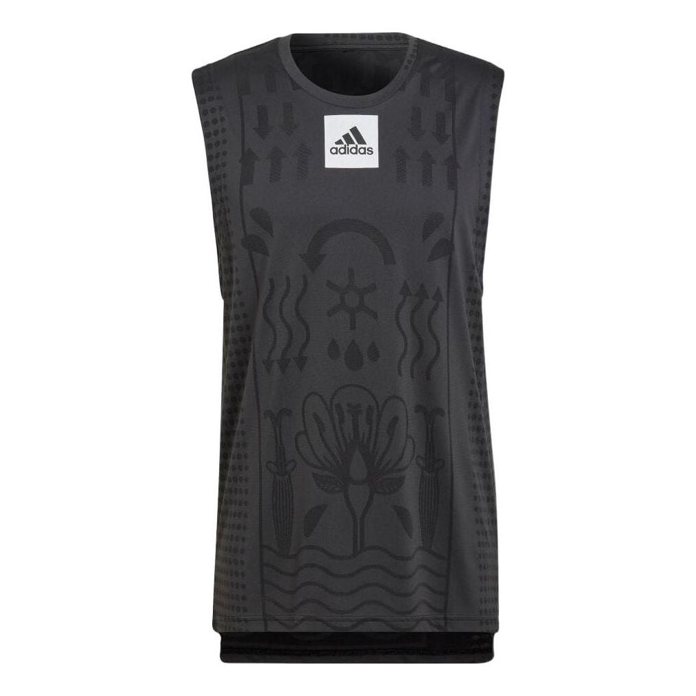 Men's adidas Solid Color Logo Geometry Pattern Printing Sports Black Vest HC7696
