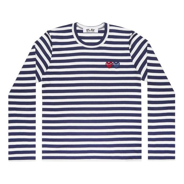 (WMNS) COMME des GARCONS PLAY Striped Double Hearts Logo Long Sleeves Tee 'Navy White' AZ-T227-051-1