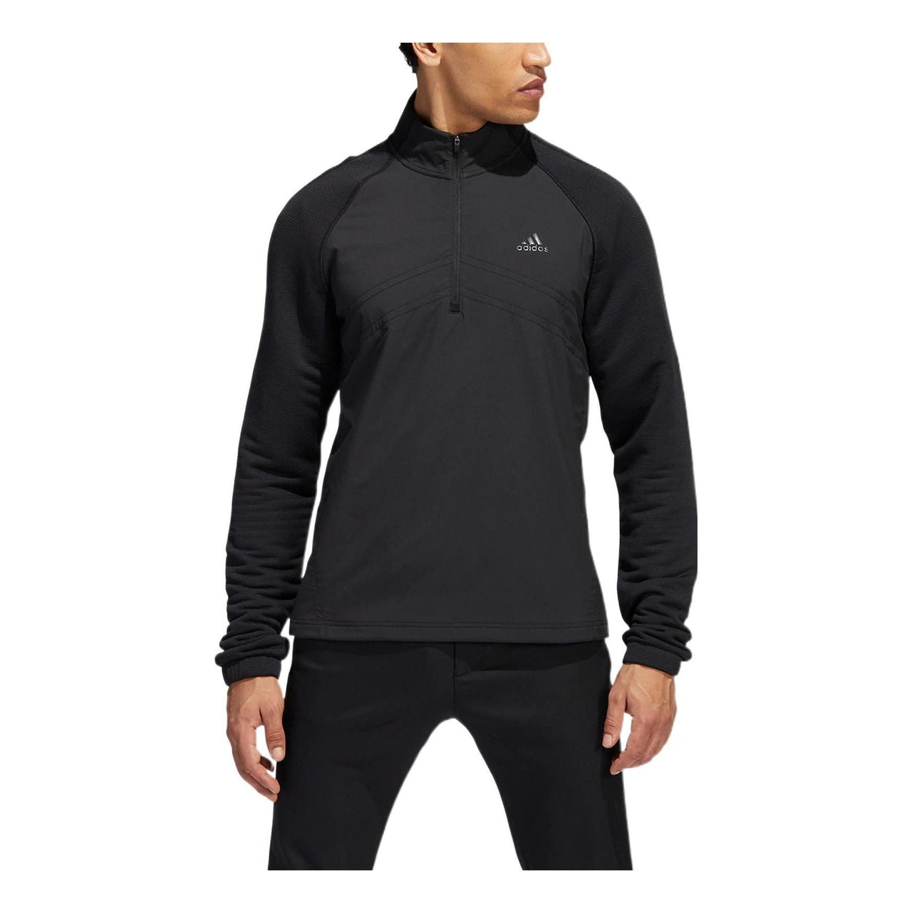Men's adidas Stmnt 1/4 Zip Solid Color Small Logo Printing Pullover Stand Collar Long Sleeves Black HT1323