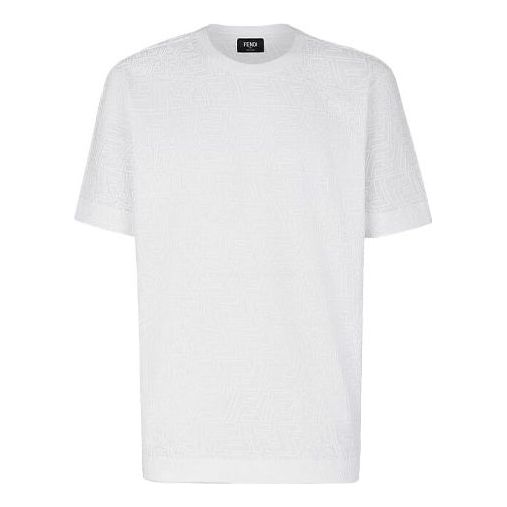 Men's FENDI FW21 F Pattern Printing Round Neck Short Sleeve White T-Shirt FY0936AGABF0QA0