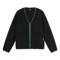 Stussy FW21 Polar Fleece Cardigan Solid Color Multiple Pockets Jacket Unisex Black 218131