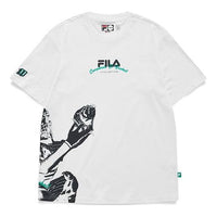 Men's FILA FUSION Baseball Sports Printing Knit Loose Short Sleeve White T-Shirt T11M132109F-WT