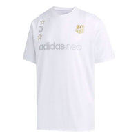 Men's adidas neo Logo Printing Sports Round Neck Short Sleeve White T-Shirt EI4518