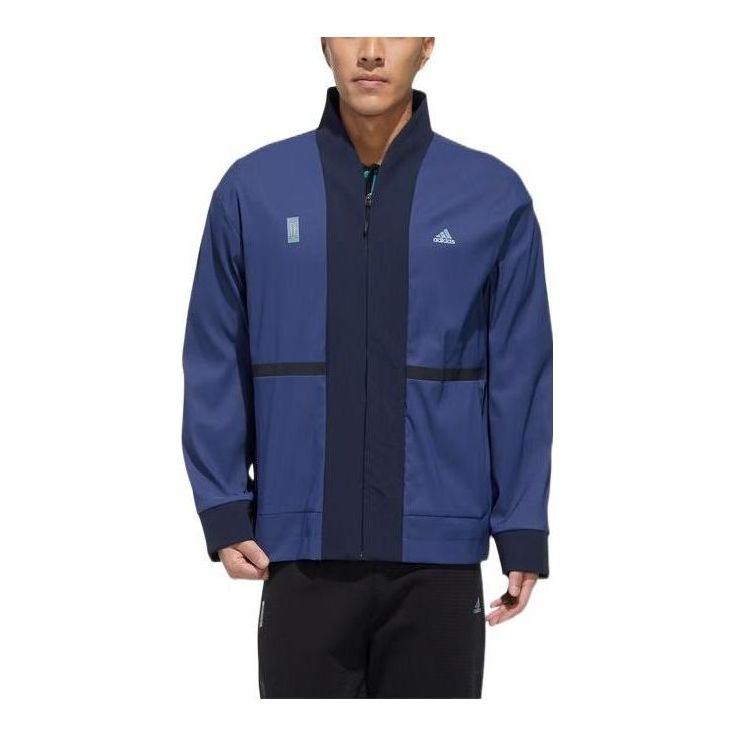 Men's adidas SS22 Solid Color Logo Printing Sports Blue Jacket FM9362