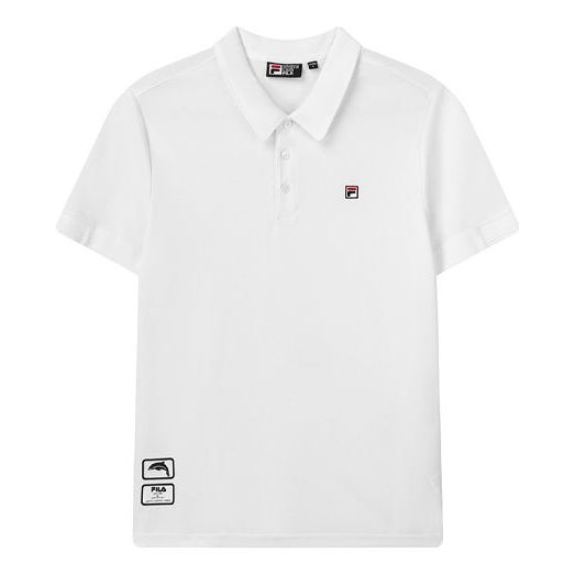 FILA Logo Pattern Causual Sports Ventilate Polo Male White F11M128124F-WT