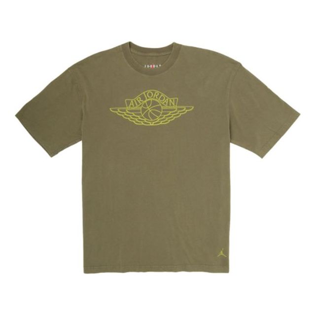 (WMNS) Air Jordan Wings Logo Loose Short Sleeve Asia Edition Olive Green CV7430-222