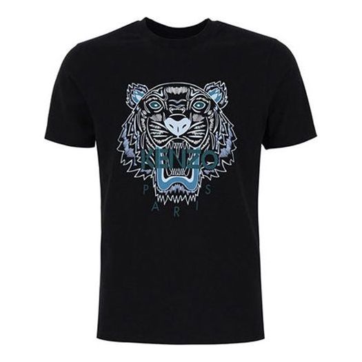 Men's KENZO SS21 Tiger Head Pattern Short Sleeve Round Neck Black T-Shirt FA2TS9124YE-99A