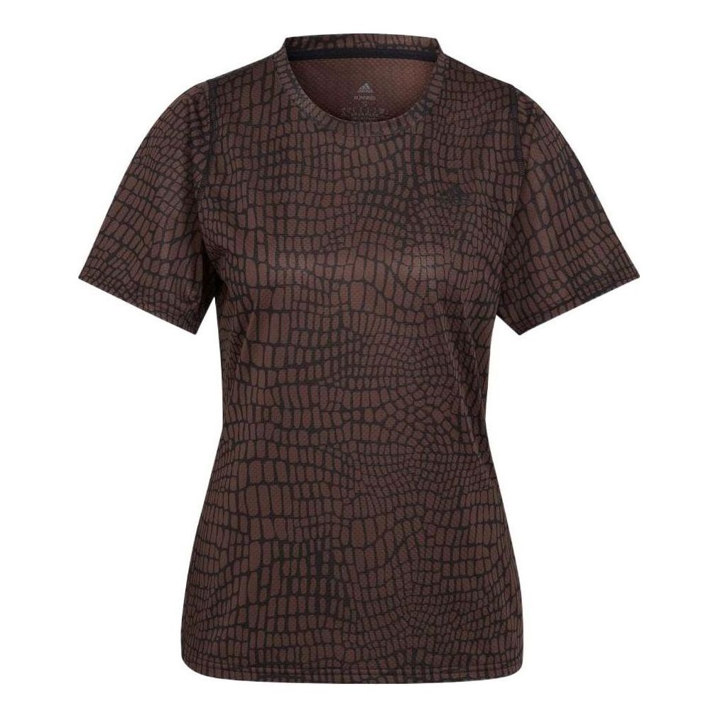 (WMNS) adidas Run Icons Crocodile Print Running T-Shirt Asia Sizing 'Black' HN0676