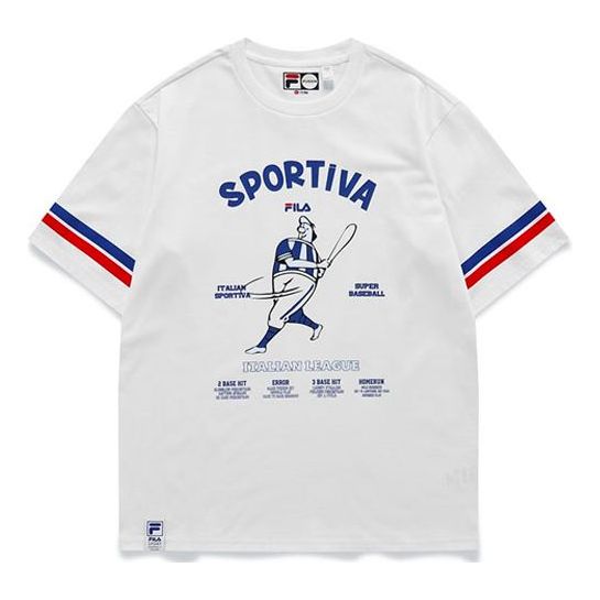 Men's FILA FUSION Alphabet Printing Round Neck Short Sleeve White T-Shirt T11M122110F-WT