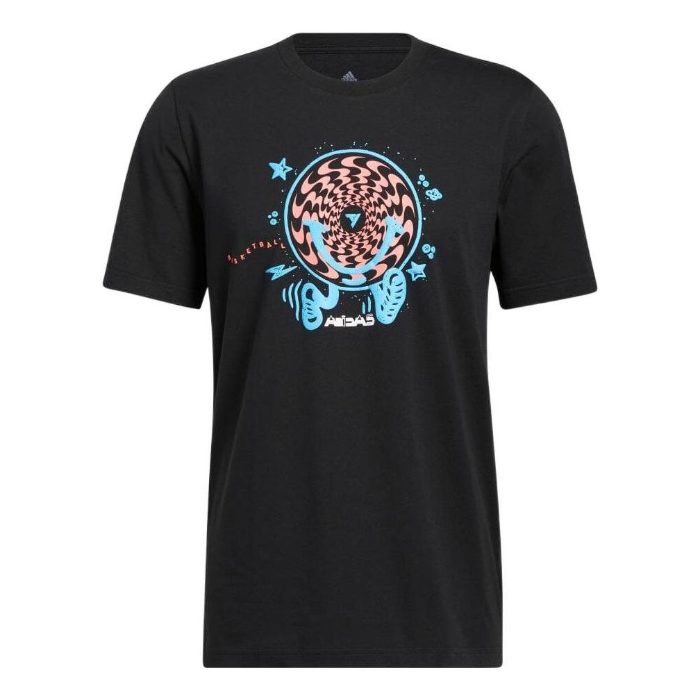 Men's adidas Basketball Printing Round Neck Short Sleeve Japanese Version Black T-Shirt HF8464