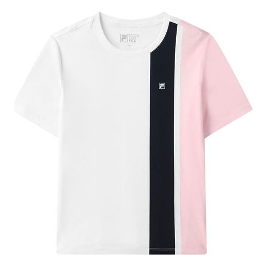 (WMNS) FILA Round Neck Splicing Short Sleeve White F11W122116F-WT