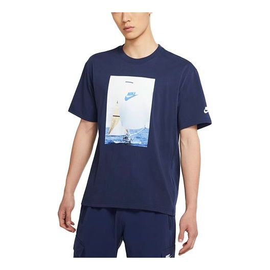 Nike Sportswear Reissue Casual Alphabet Logo Round Neck Short Sleeve Navy Blue DA0940-410