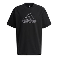 adidas Brand Logo Solid Color Stripe Breathable Short Sleeve Black HA3637