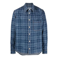 Men's Off-White SS22 Plaid Back Logo Printing Single Breasted Long Sleeves Ordinary Version Blue Shirt OMYD027G20DEN001450