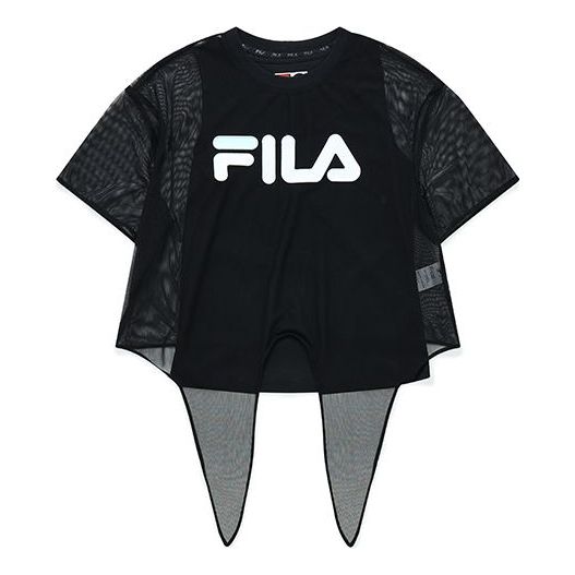 FILA FUSION Street Sport Alphabet Logo Short Sleeve Tops Black T11W133101A-BK