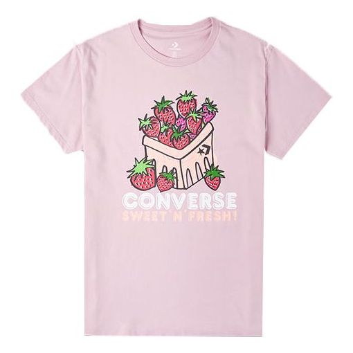 (WMNS) Converse Strawberry Printing Sports Knit Round Neck Short Sleeve Pink Purple 10023029-A03