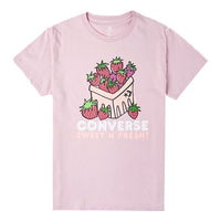(WMNS) Converse Strawberry Printing Sports Knit Round Neck Short Sleeve Pink Purple 10023029-A03
