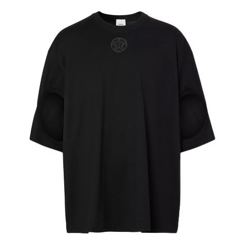Men's Burberry Hollow Out Sleeve Printing Cotton Loose Black 45637891