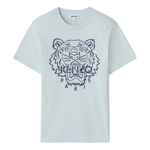 Men's KENZO SS21 Tiger Head Printing Round Neck Short Sleeve Gray T-Shirt FB55TS0204SF-93